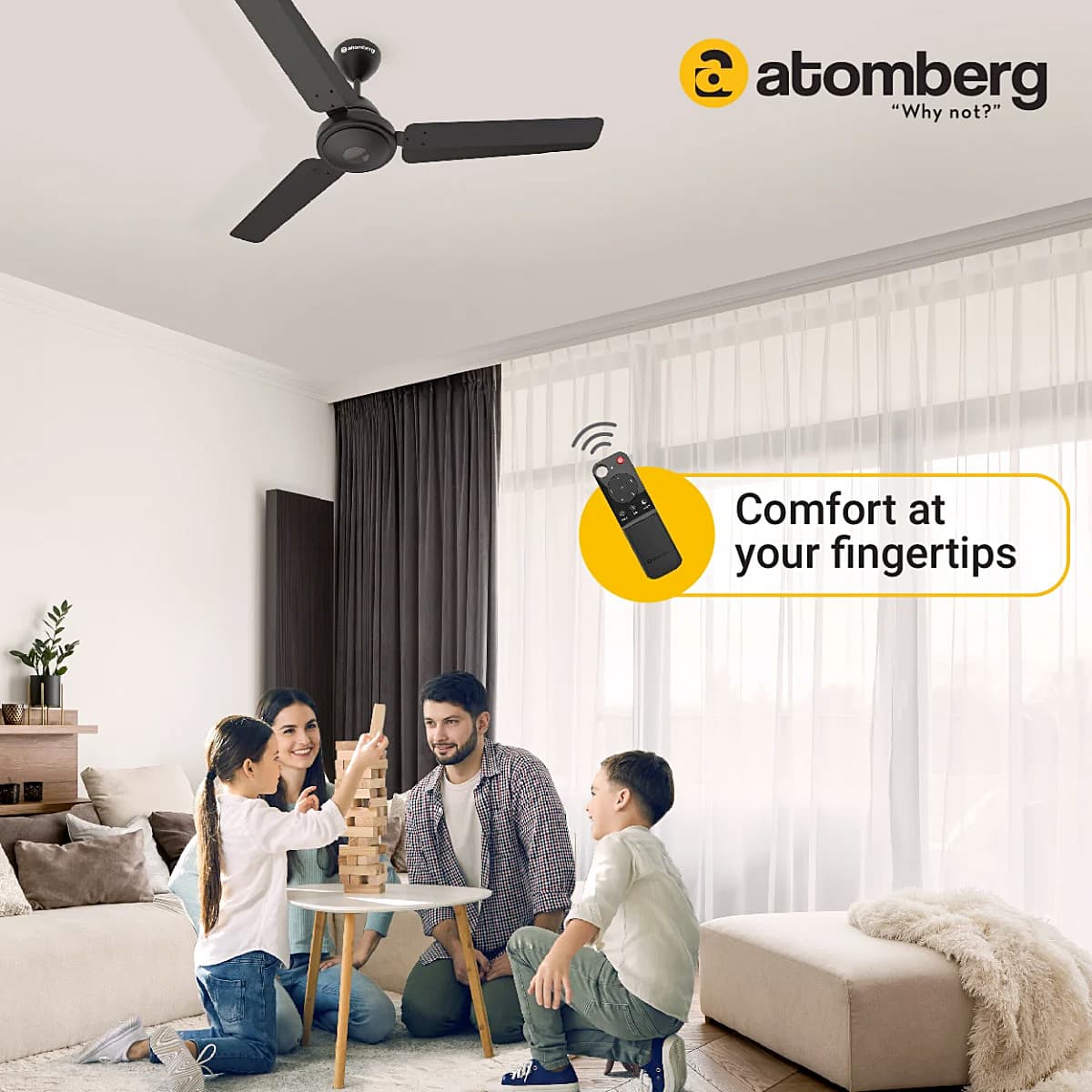 Atomberg Efficio 1200 mm Energy Efficient Ceiling Fan With BLDC Motor & Remote (Matt Black)