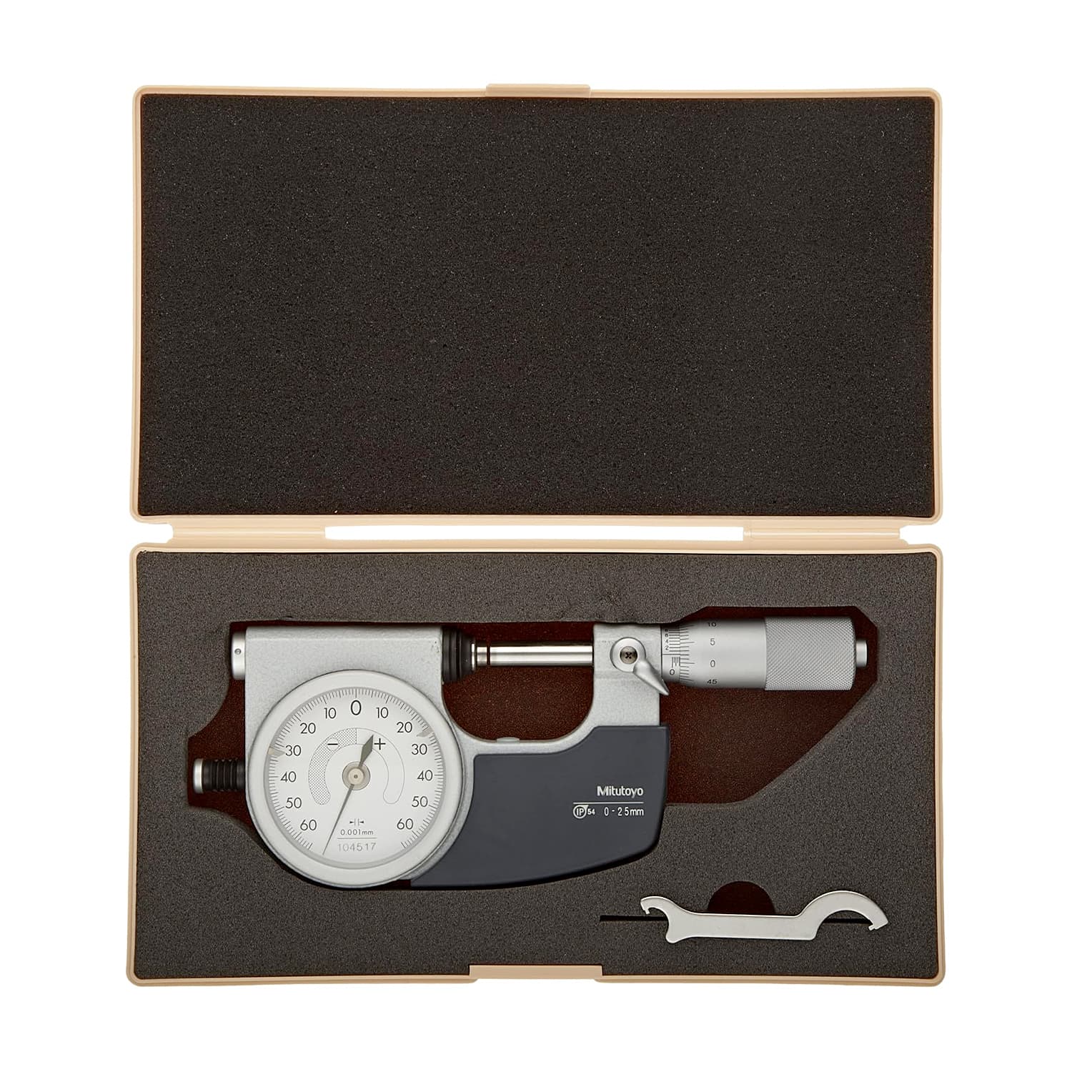 Mitutoyo 0 - 25 mm Dial Indicating Micrometer with Left Side Operating Button, 510-141