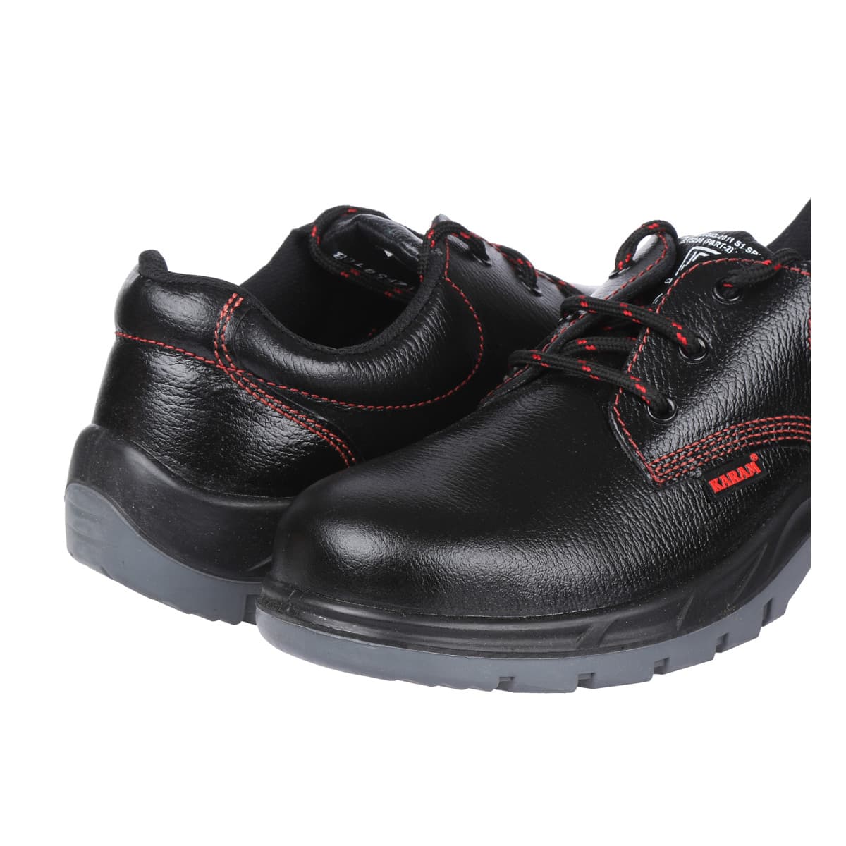 Karam Men's Deluxe Leather Safety Shoe - Steel Toe (Black & Light Grey), FS01BL