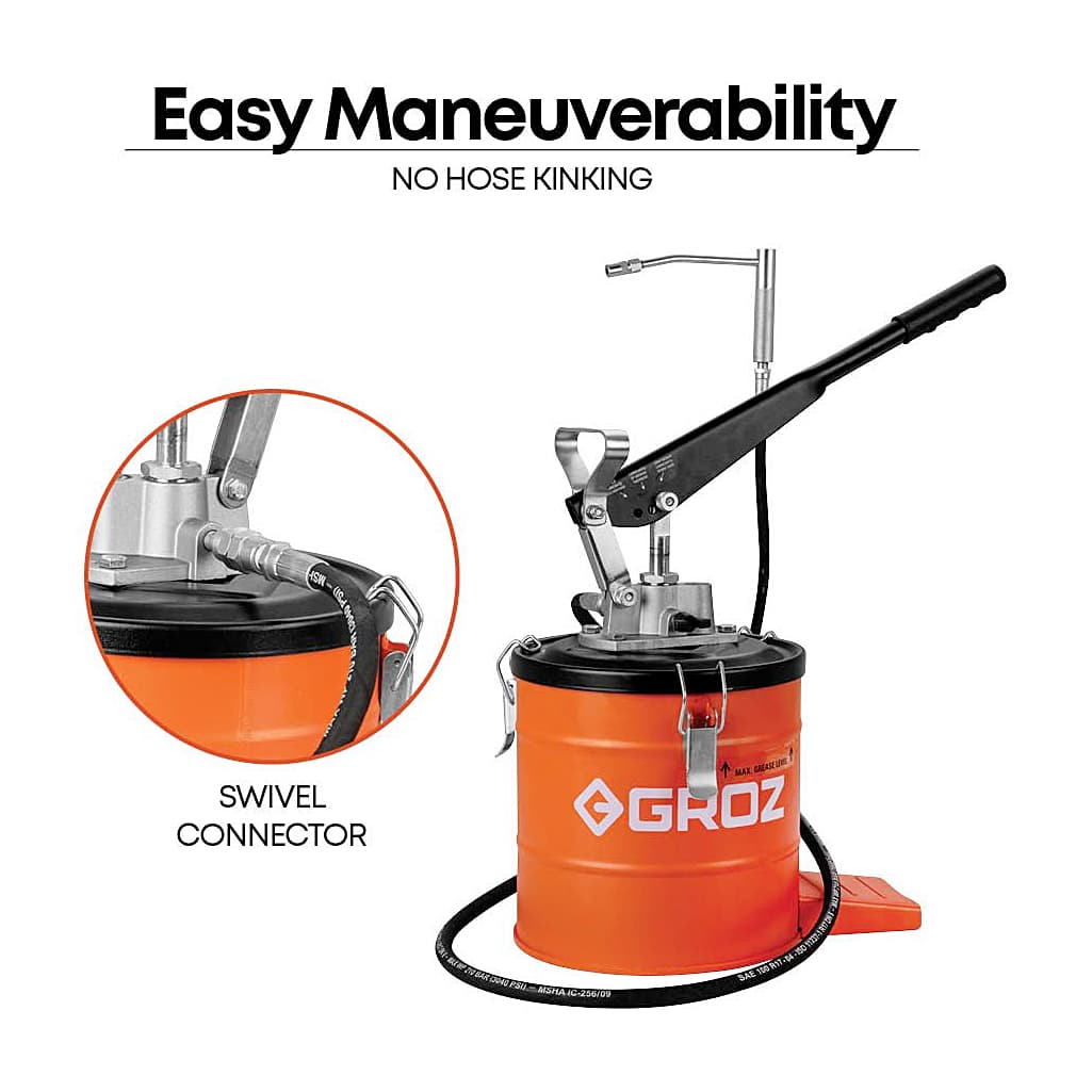 Groz 6 Kg Hand Operated Bucket Grease Pump With Variable Handle Setting (Without Wheel), VGP/6A