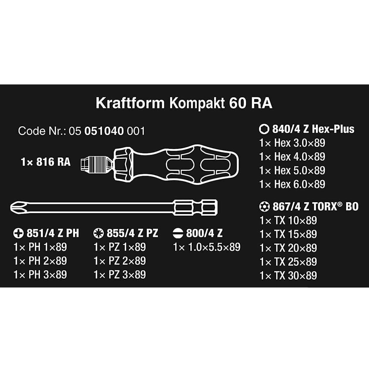 Wera 17 Pcs Kraftform Kompakt 60 RA, 05051040001