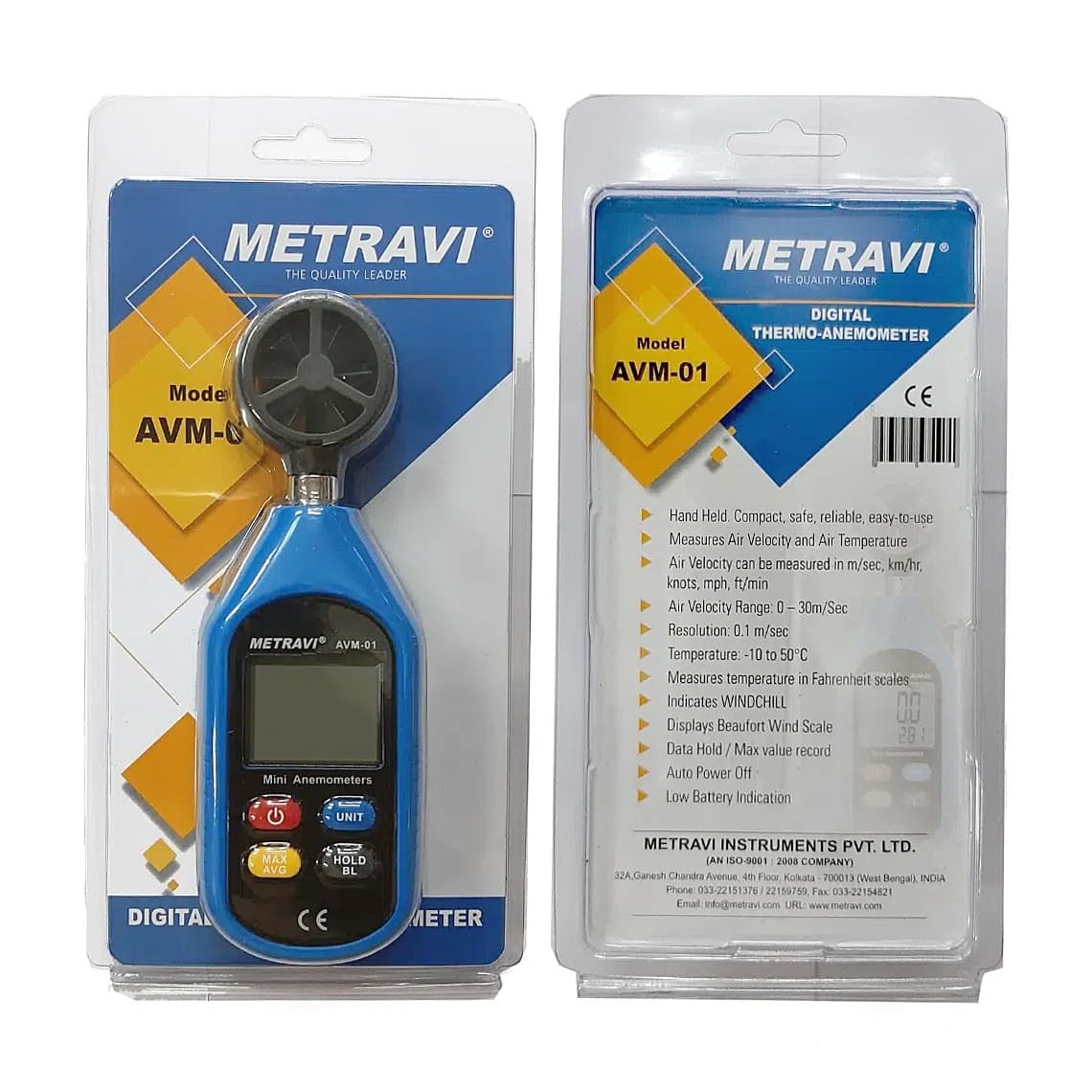 Metravi 4 Digits / 30m/Sec Digital Thermo Anemometer, AVM-01