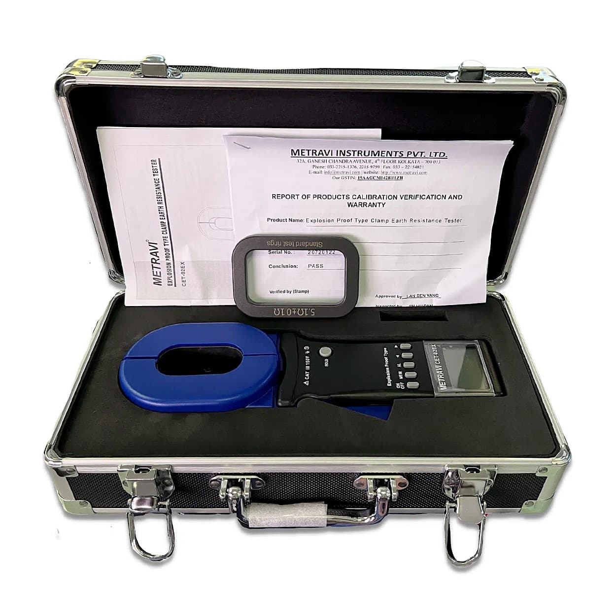 Metravi 4 Digits / 0.01Ohm - 1200Ohm Resistance Range Explosion Proof Clamp On Ground Resistance Tester With Long Elliptical Jaw, CET-02EX