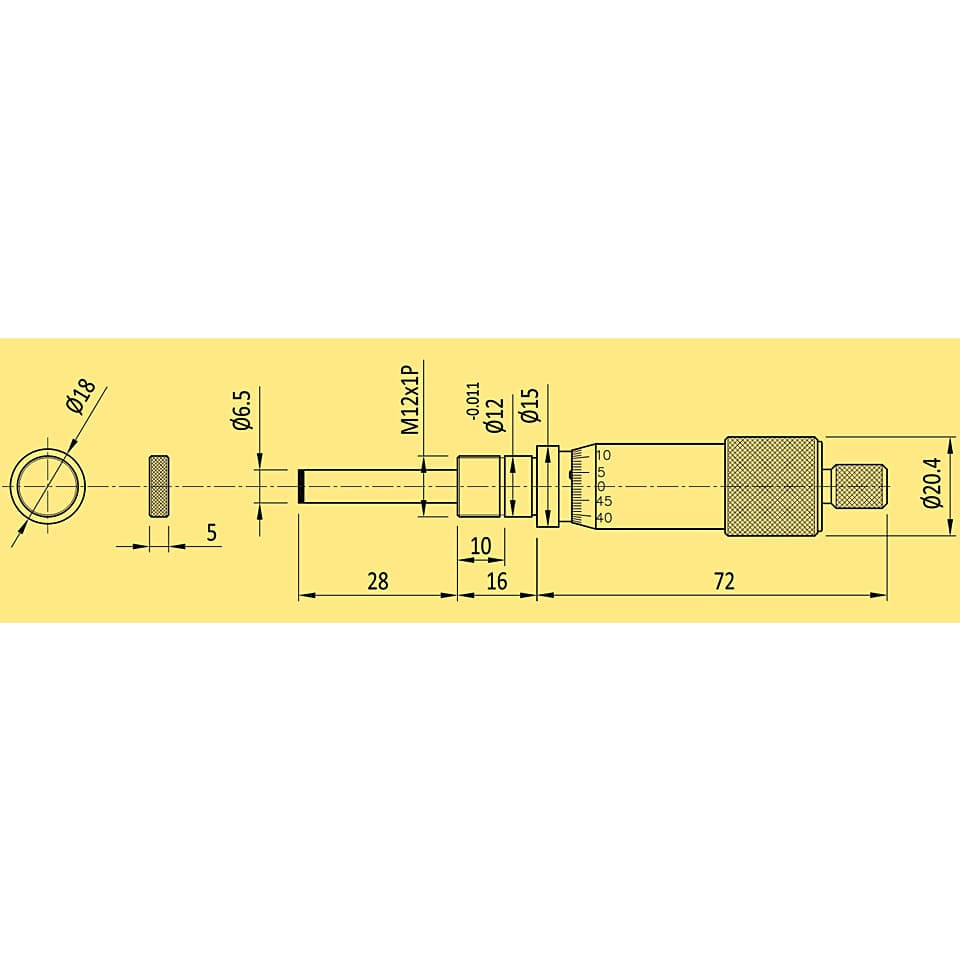Baker 0 - 1 inch Micrometer Head (Threaded Holding Diameter), IN1 - 1HT