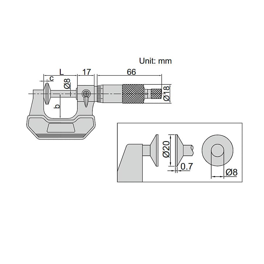 Insize 0 - 25 mm Disk Micrometer (Economic Type), 3282-25