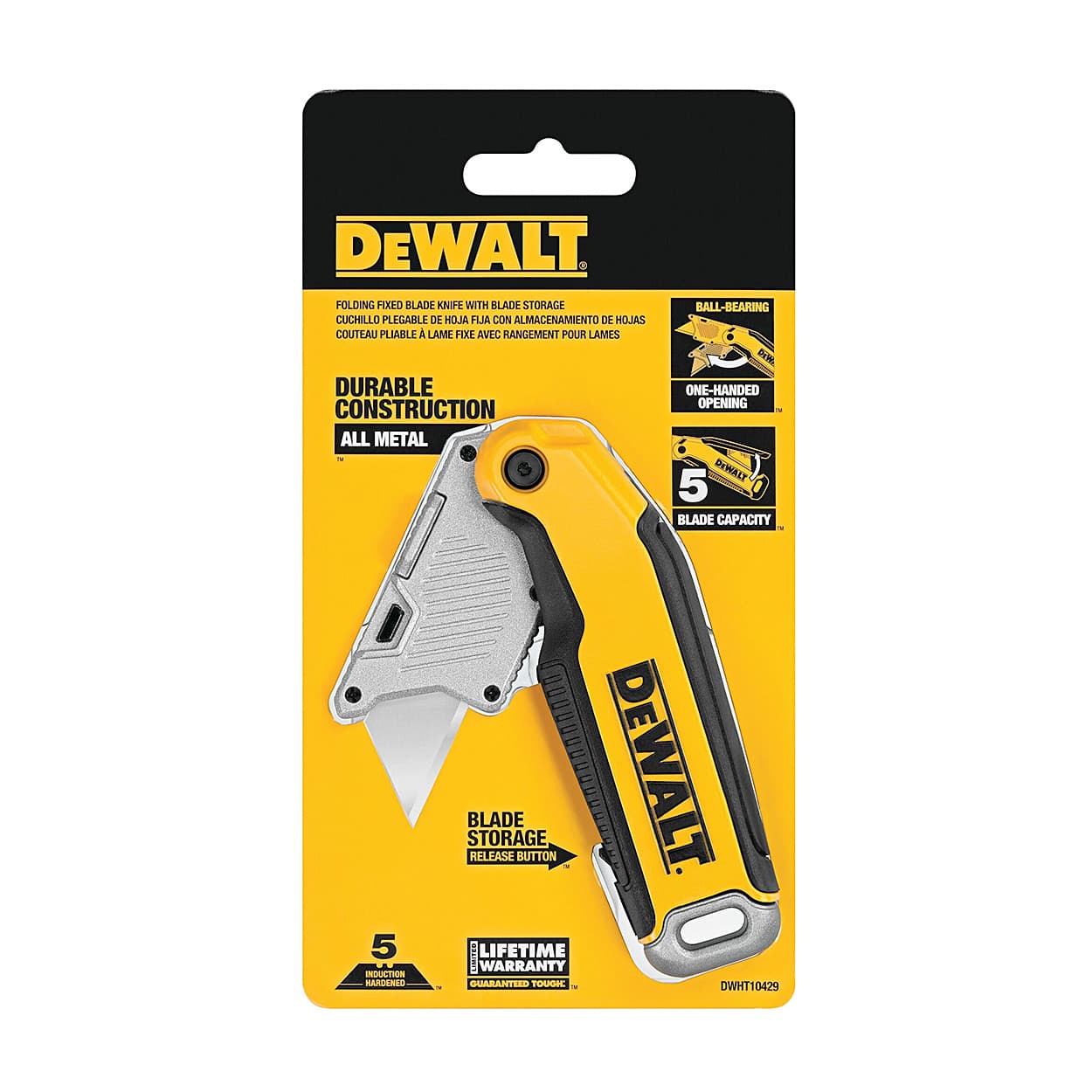 Dewalt 61 mm Folding Fixed Blade Utility Knife With 5 Replaceable Blades, DWHT10429-0