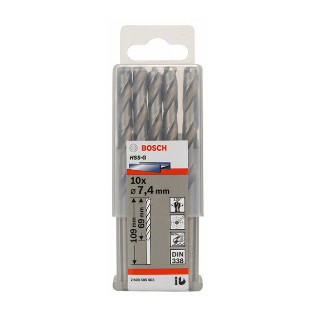 Bosch 7.40 x 109 mm HSS Metal Drill Bits (Pack of 10 Pcs), 2 608 585 503