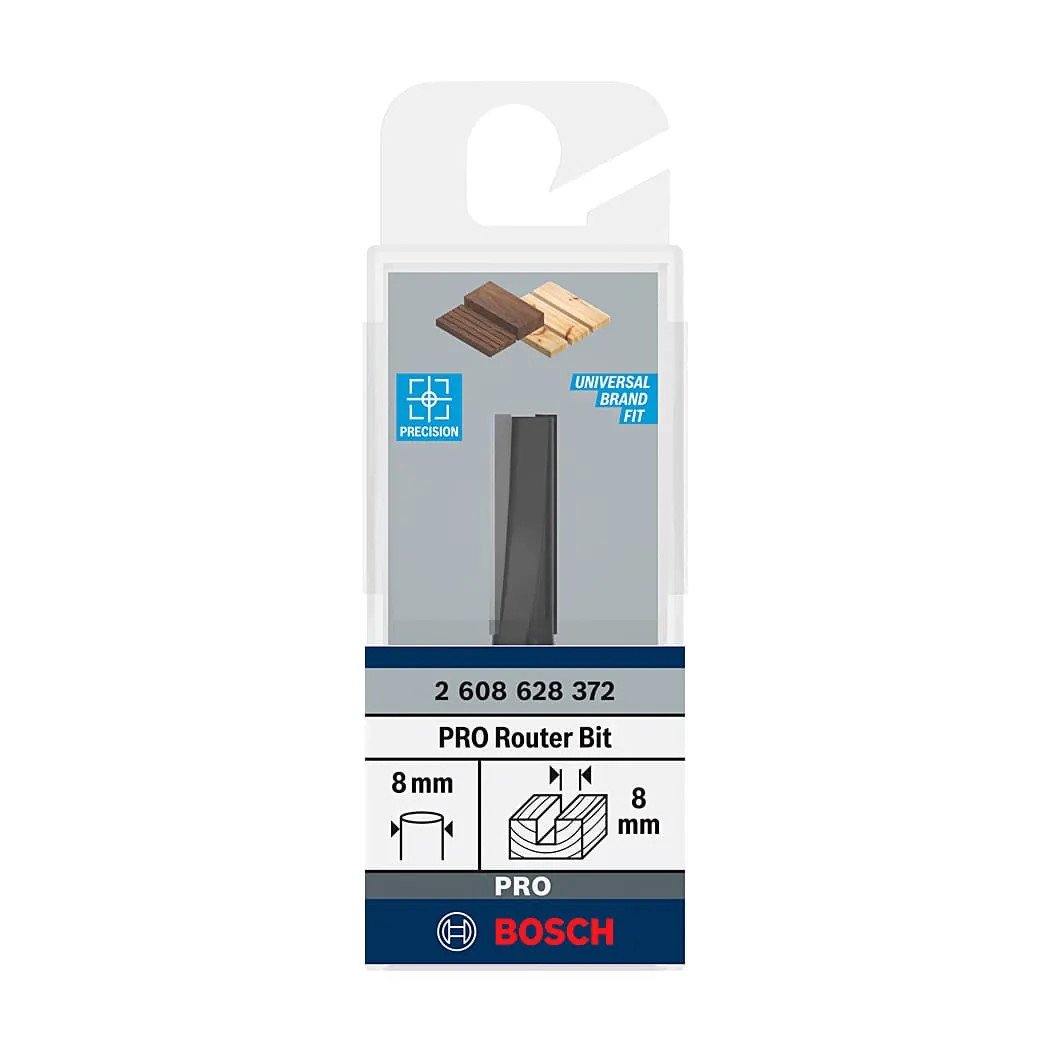 Bosch 8 mm Pro Router Straight Bit (2 Flute), 2 608 628 372