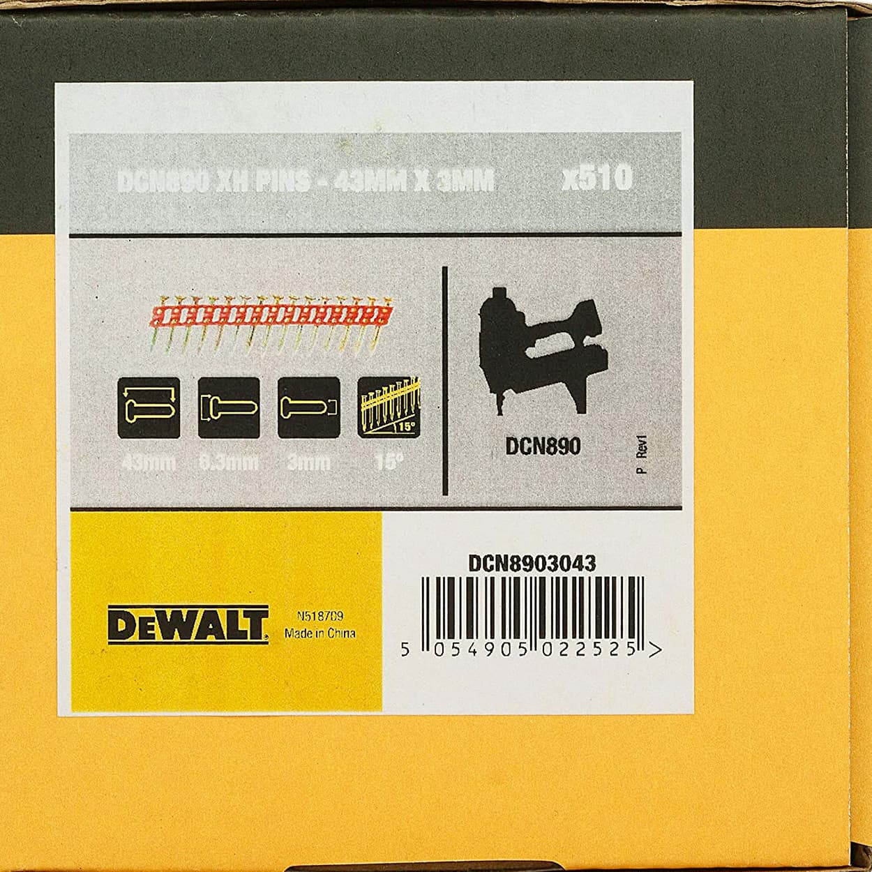 Dewalt 3.0x 43 mm Extra Hard Collated Concrete & Steel Nails (Pack of 510 Pcs), DCN8903043