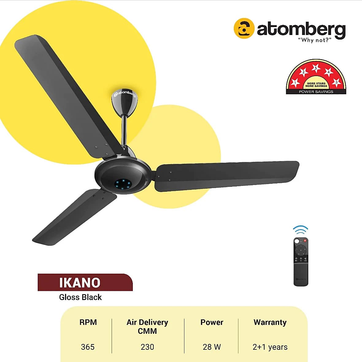 Atomberg Ikano 1200 mm Energy Efficient Ceiling Fan With BLDC Motor & Remote (Pebble Grey)