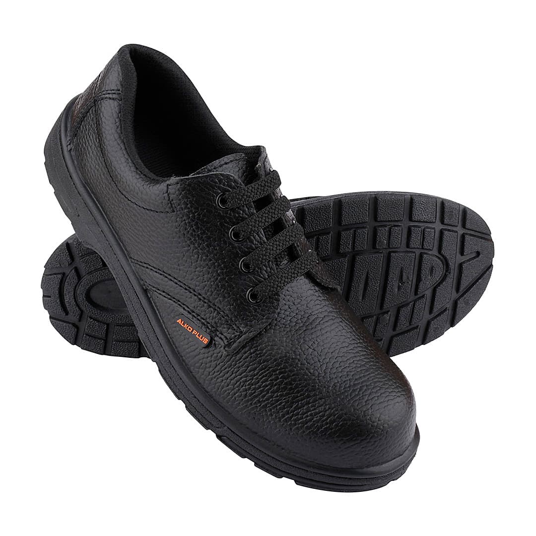 Alko Plus Low Ankle Synthetic Leather Safety Shoe with Single Colour PVC Sole - Composite Toe (Black), APS T2