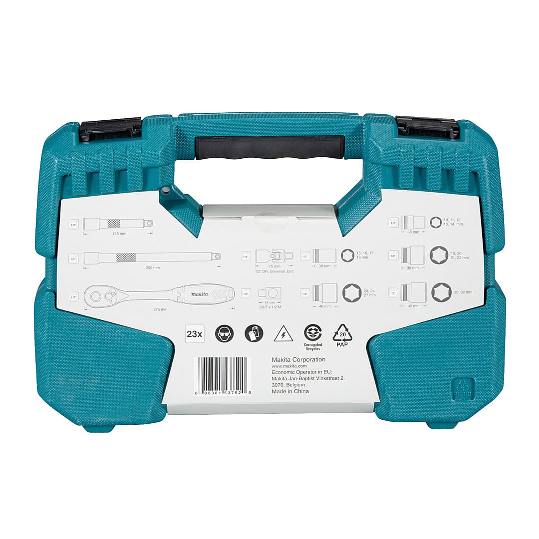 Makita 23 Pcs 1/2 inch Sq. Drive Ratchet & Socket Set, B-65589
