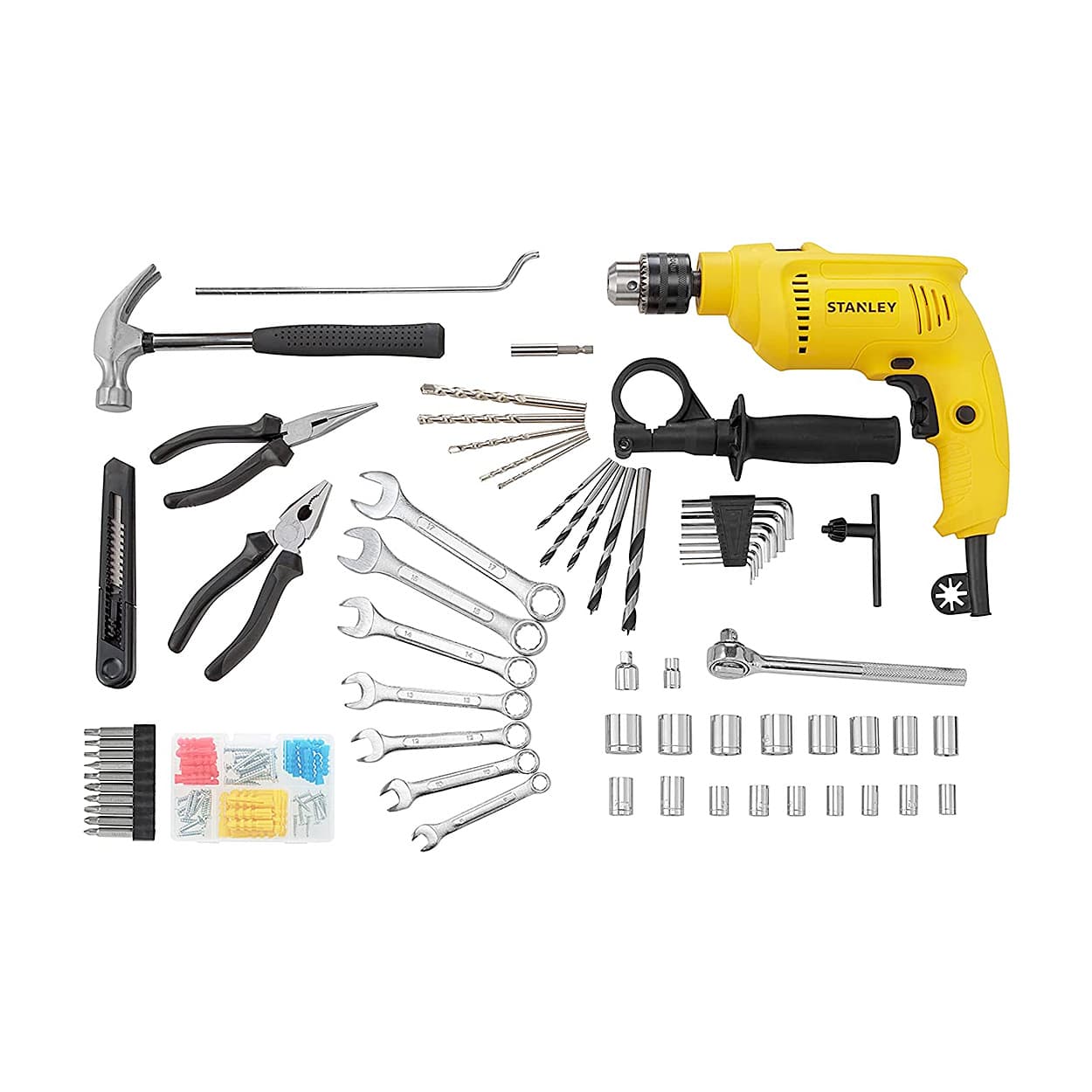 Stanley 13 mm / 600W DIY Drill Machine With 120 Pcs Mechanical Toolkit For Home & Professional Use, SDH600KM-IN