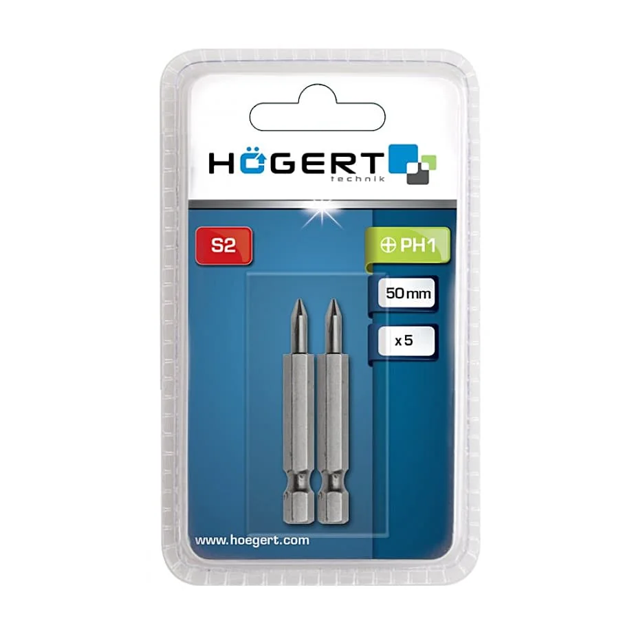 Hogert PH1 x 50 mm Length Phillips Screwdriver Bits (Pack of 2 Pcs), HT1S310