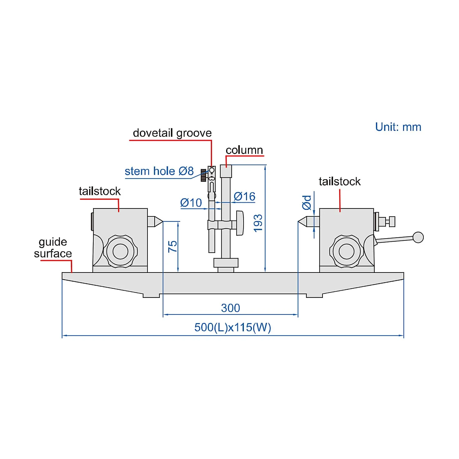 Insize 300 mm Basic Type Bench Center, 4742-300