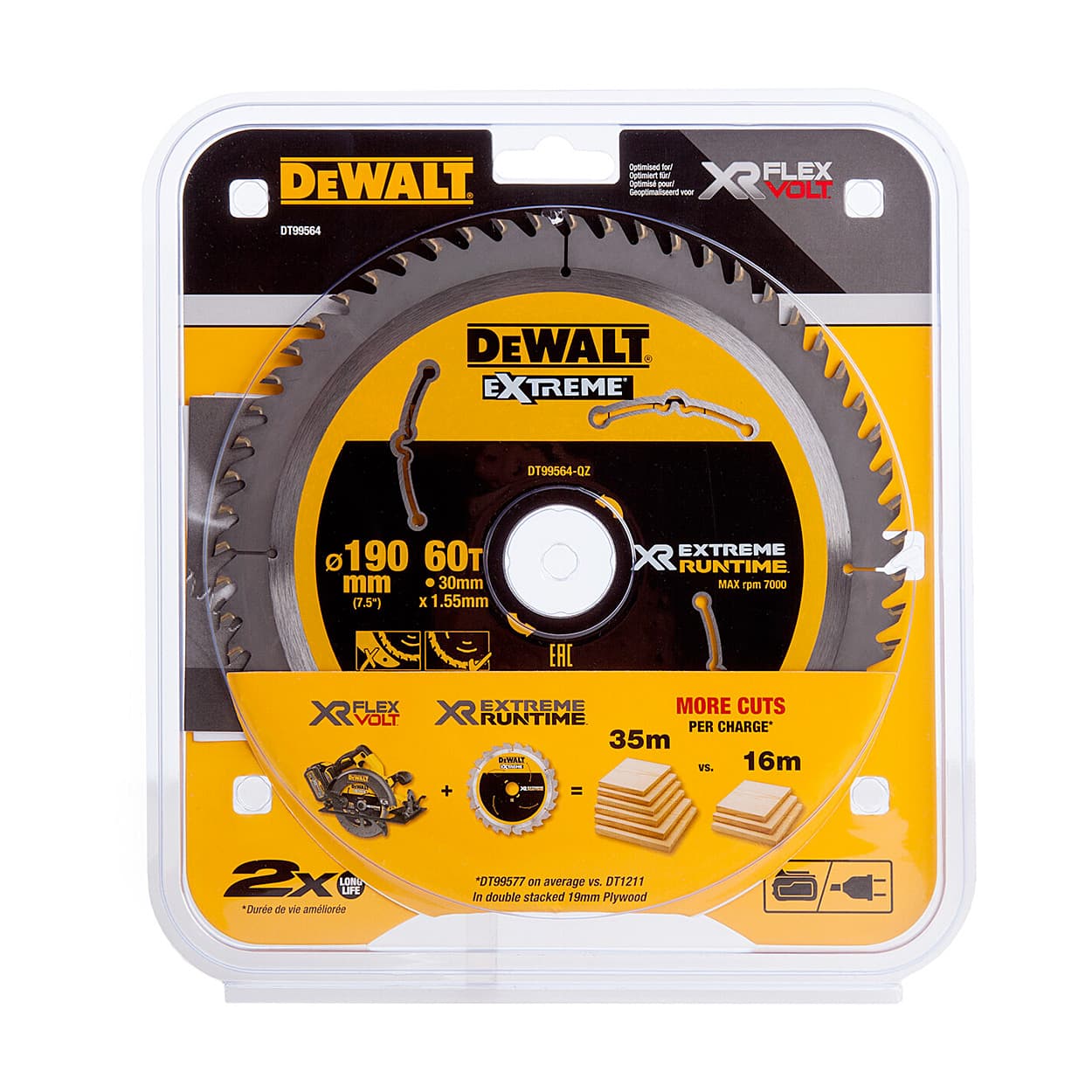 Dewalt 7-1/2 inch / 190 mm XR Extreme Runtime Circular Saw Blade (60 Teeth), DT99564-QZ