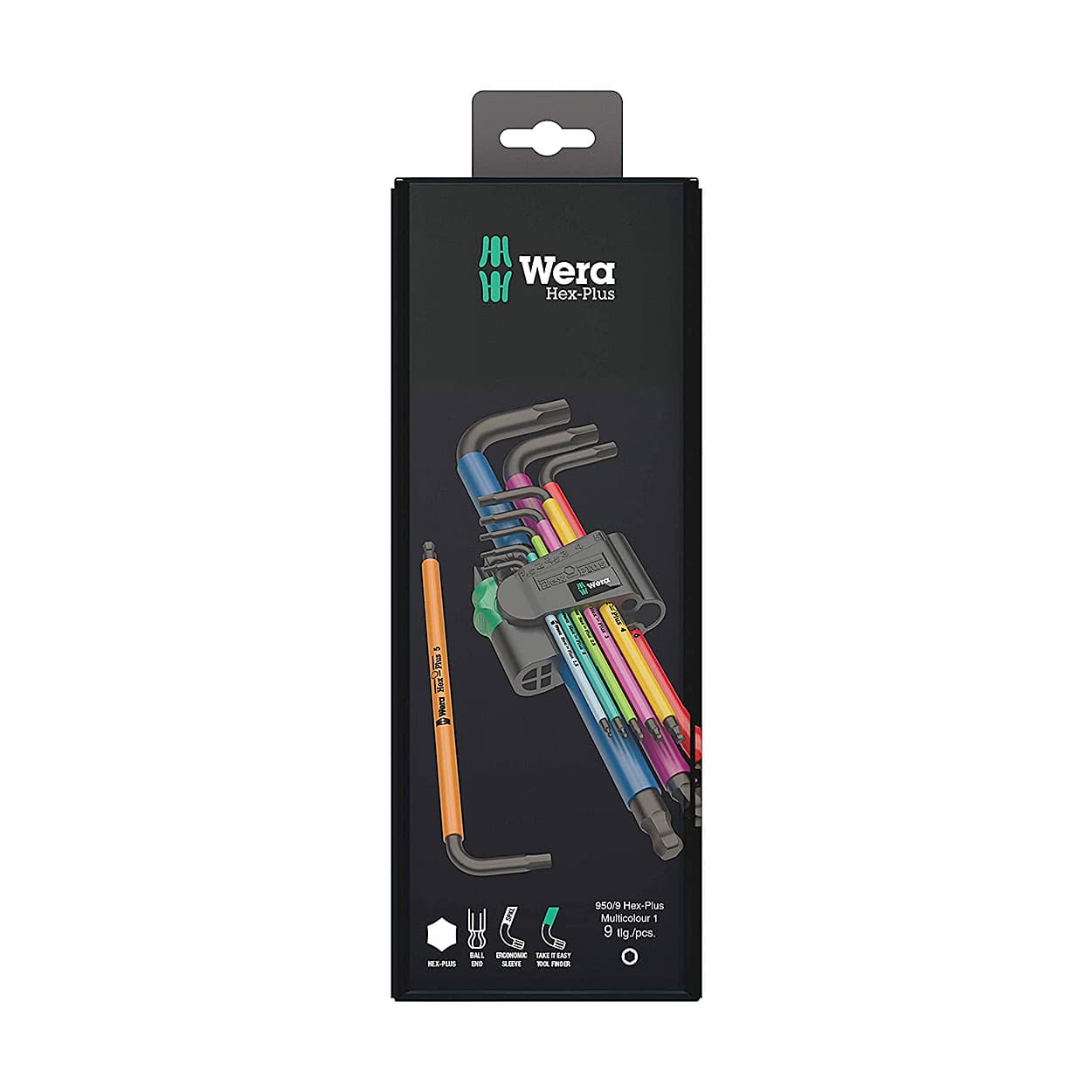 Wera 950 / 9 Pcs Hex-Plus Multicolour 1 SB L-key Set Metric BlackLaser, 05073593001