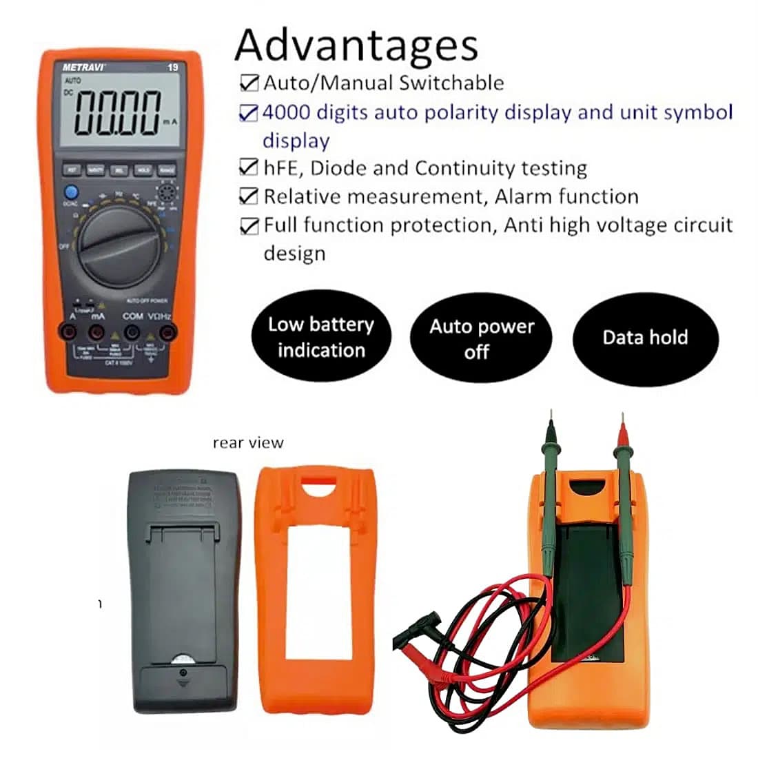 Metravi 3-3/4 Digits / 1000V Digital TRMS Auto-Ranging Multimeter, 19