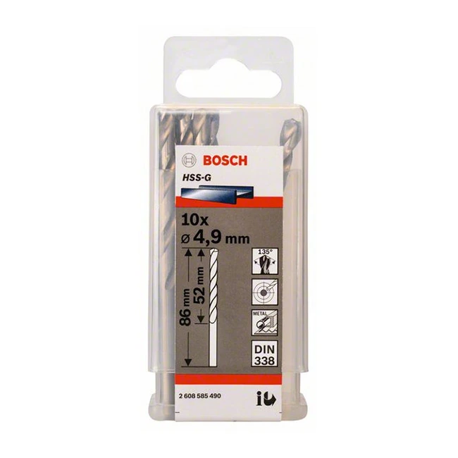 Bosch 4.90 x 86 mm HSS Metal Drill Bits (Pack of 10 Pcs), 2 608 585 490