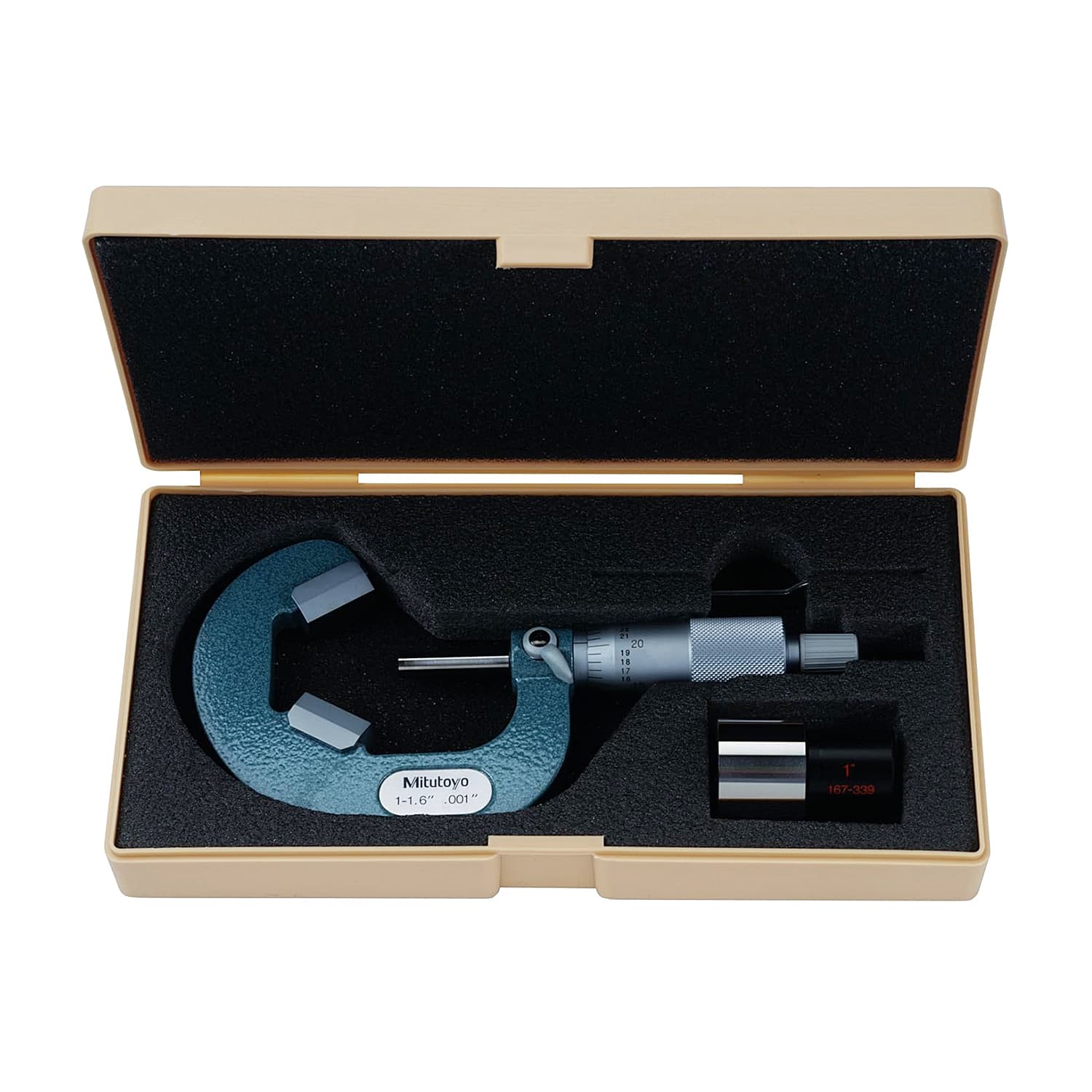 Mitutoyo 1 - 1.6 inch V-Anvil Micrometer with Carbide Tip (3 Flute), 114-113