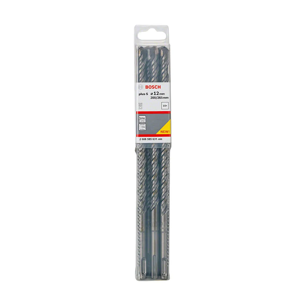 Bosch 12 x 265 mm SDS Plus-5X Hammer Drill Bits (Pack of 10 Pcs), 2 608 585 631