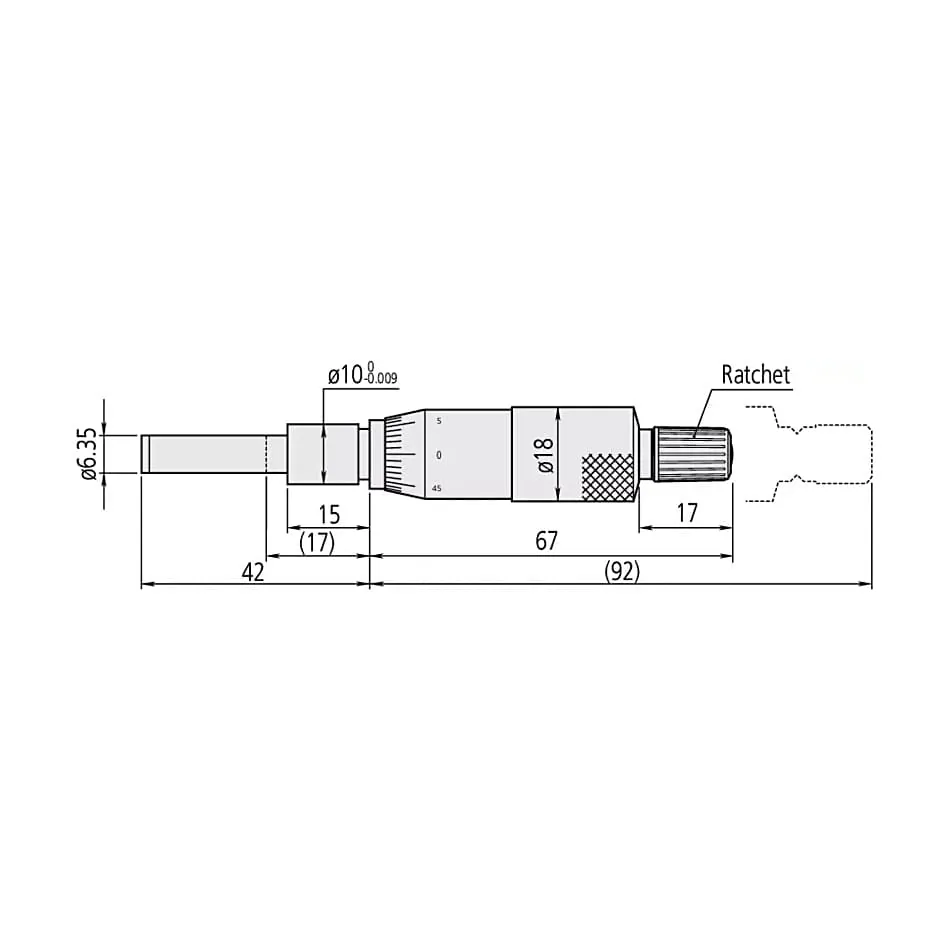 Mitutoyo 0 - 1 inch Medium-sized Micrometer Head without Clamp Nut, 150-208