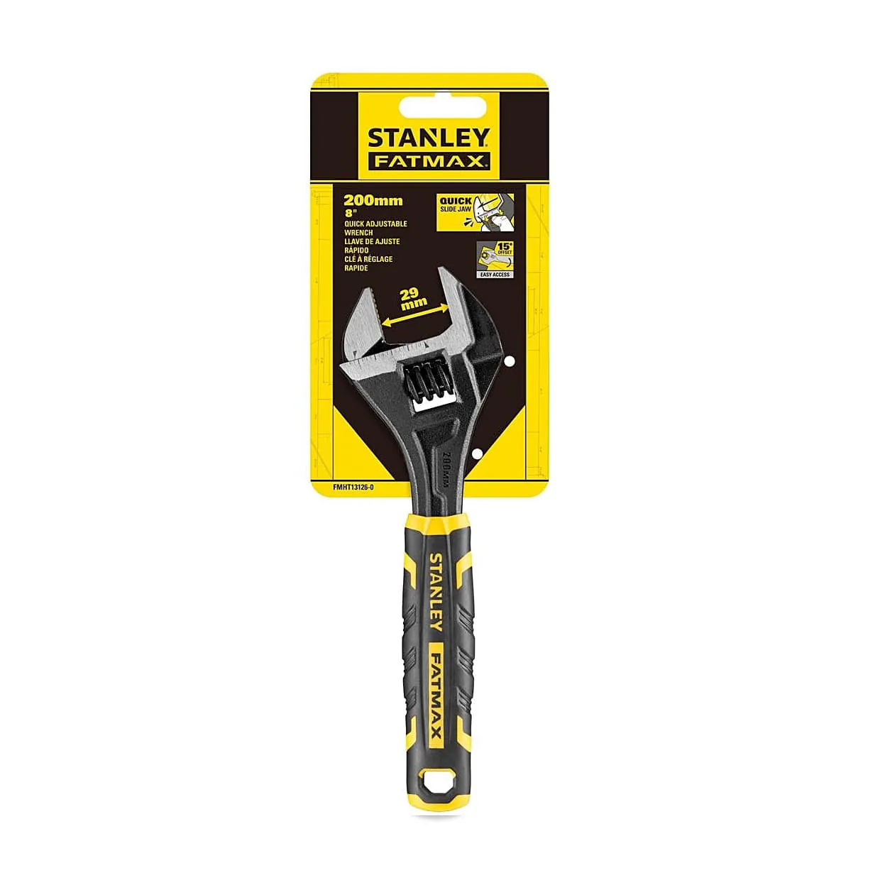 Stanley 200 mm / 8 inch Fatmax Bi-Material Quick Adjustable Wrench (Black Phosphate Finish), FMHT13126-0