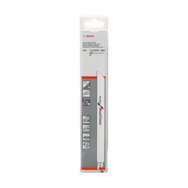 Bosch 225 mm Reciprocating Saw Blades Flexible For Wood and Metal (S 1122 HF), 2 608 657 560