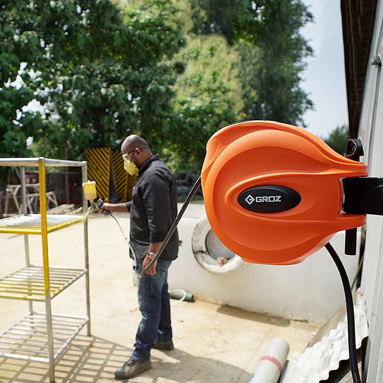 Groz 15 Mtr / 3/8 Inch Air Water Hose Reel, HRP/AW/15M/3-8/B