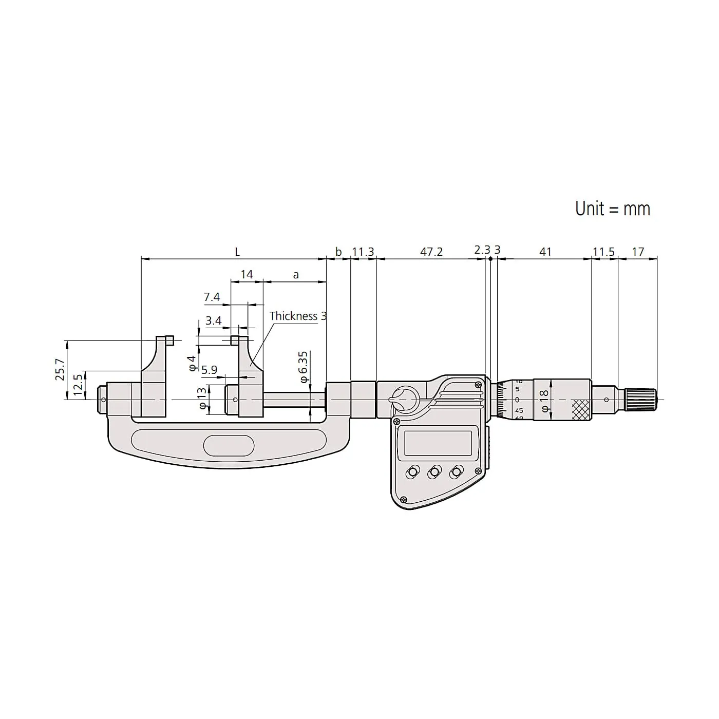 Mitutoyo 1 - 2 inch (25.4 - 50.8 mm) Digital Caliper Type Micrometer, 343-351-30