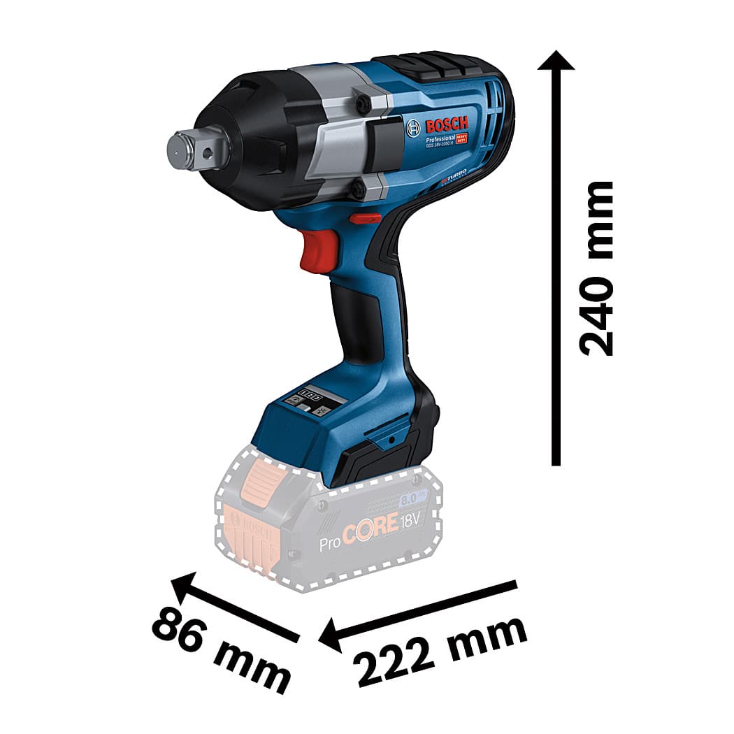 Bosch 3/4 Inch Sq. / 18V Professional Cordless Impact Wrench (Biturbo Brushless), GDS 18V-1050 H