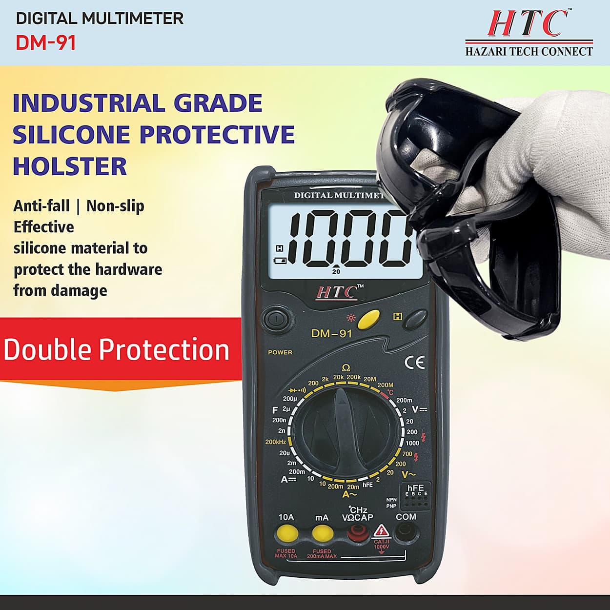HTC 3-1/2 Digit / 1999 Count Terminal Inter Lock Mechanism Digital Multimeter With Auto Power Off, DM-91