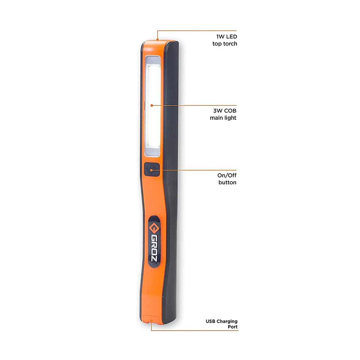 Groz 3W COB Rechargeable Pen Light (Dual Function), LED/335