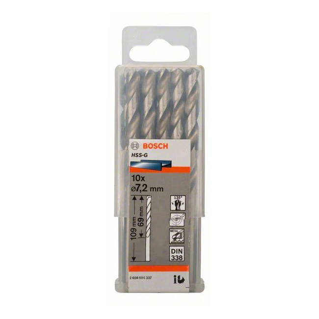 Bosch 7.20 x 109 mm HSS Metal Drill Bits (Pack of 10 Pcs), 2 608 595 337
