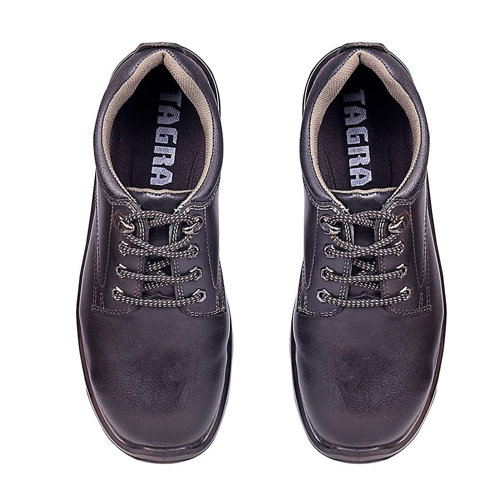 Tagra Low Ankle Double Density Grain Haircell Leather Safety Shoes - Steel Toe (Black), Engine Lo H