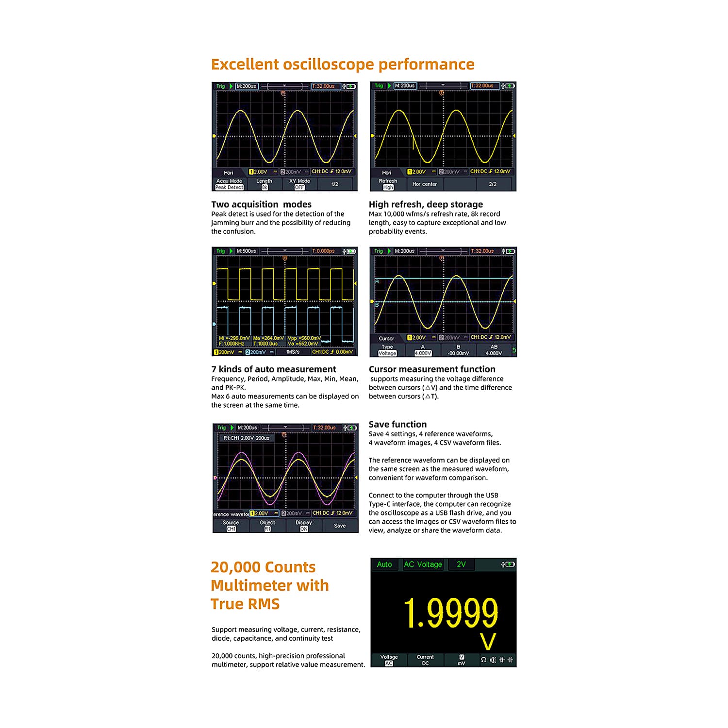 Owon 70MHz / 500MS/s Dual Channel Digital Handheld Oscilloscope with Multimeter, HDS 272S
