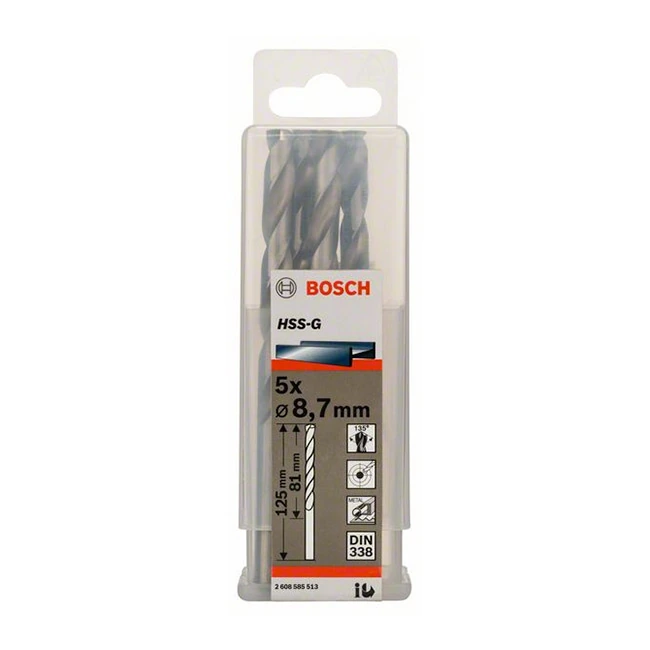 Bosch 8.70 x 125 mm HSS Metal Drill Bits (Pack of 5 Pcs), 2 608 585 513