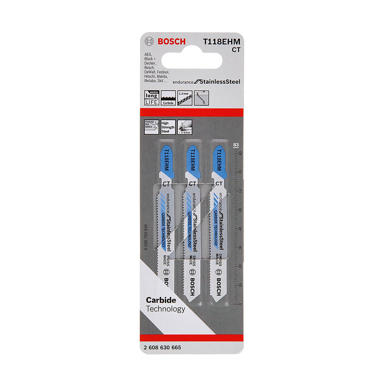 Bosch 83 mm Jigsaw Blades Special for Inox (T 118 EHM), 2 608 630 665