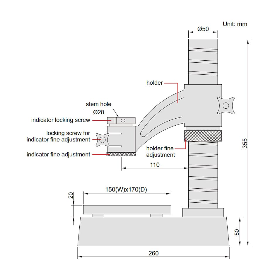 Insize 140 mm Dial Indicator Stand, 6846-140