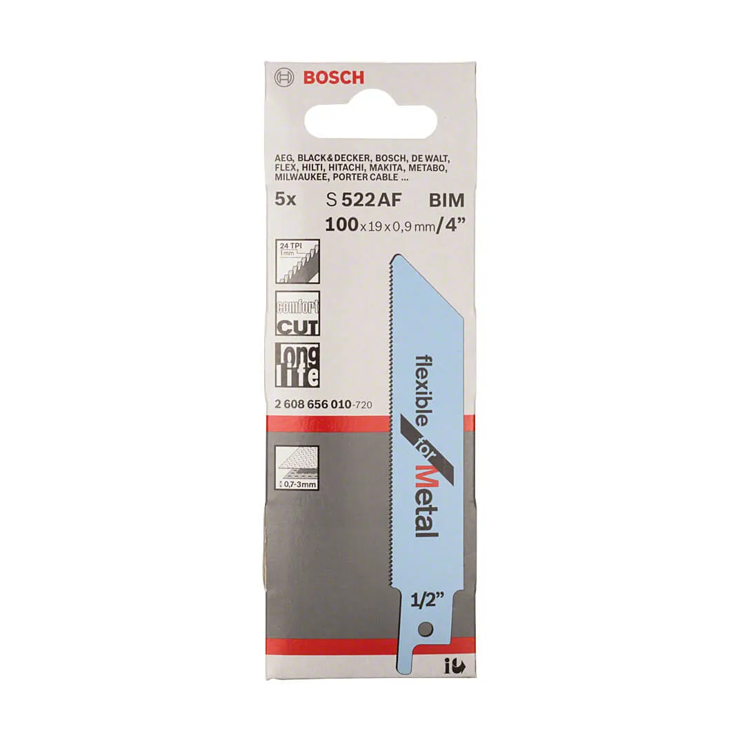 Bosch 100 mm Reciprocating Saw Blades Flexible For Metal (S 522 AF), 2 608 656 010