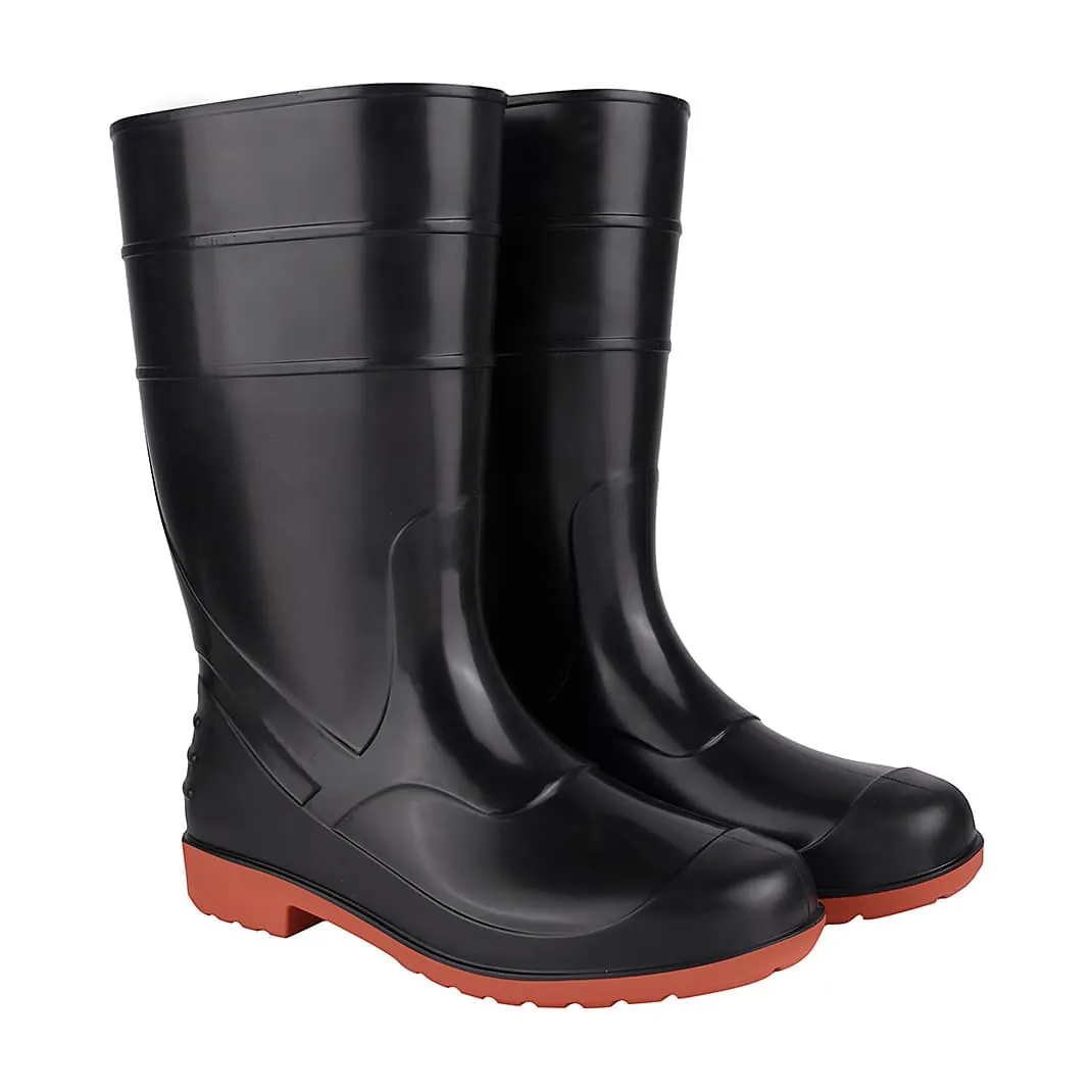 Alko Plus 13 inch PVC Gumboot with Cotton Lining & without Steel Toe (Black & Red), APS G13