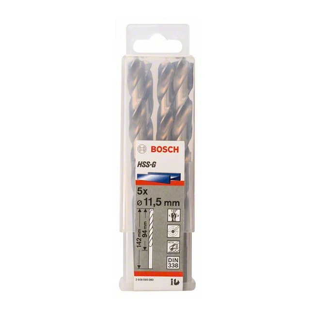 Bosch 11.50 x 142 mm HSS Metal Drill Bits (Pack of 5 Pcs), 2 608 595 080