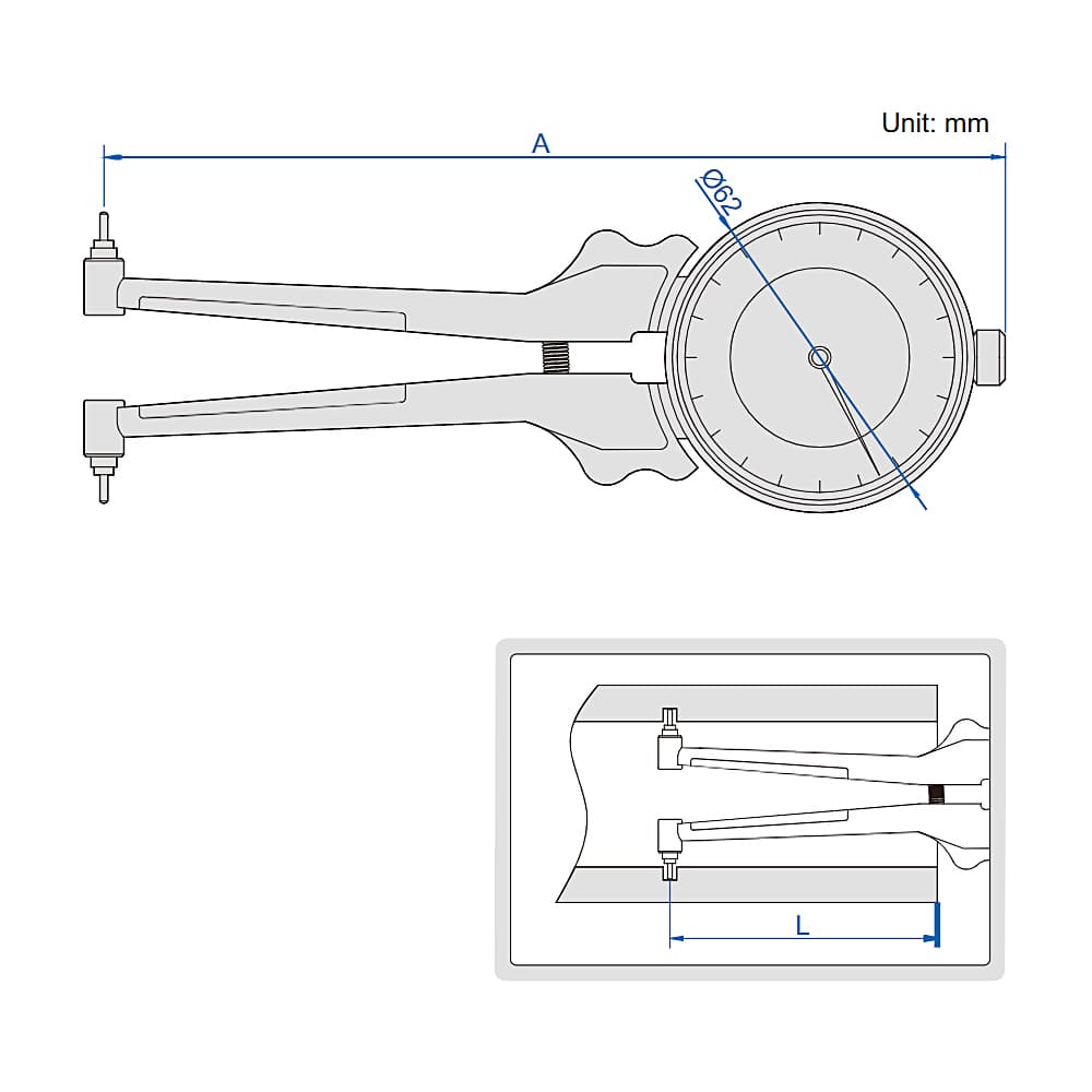 Insize 20 - 35 mm Internal Dial Caliper Gauge with Interchangeable Points, 2223-35