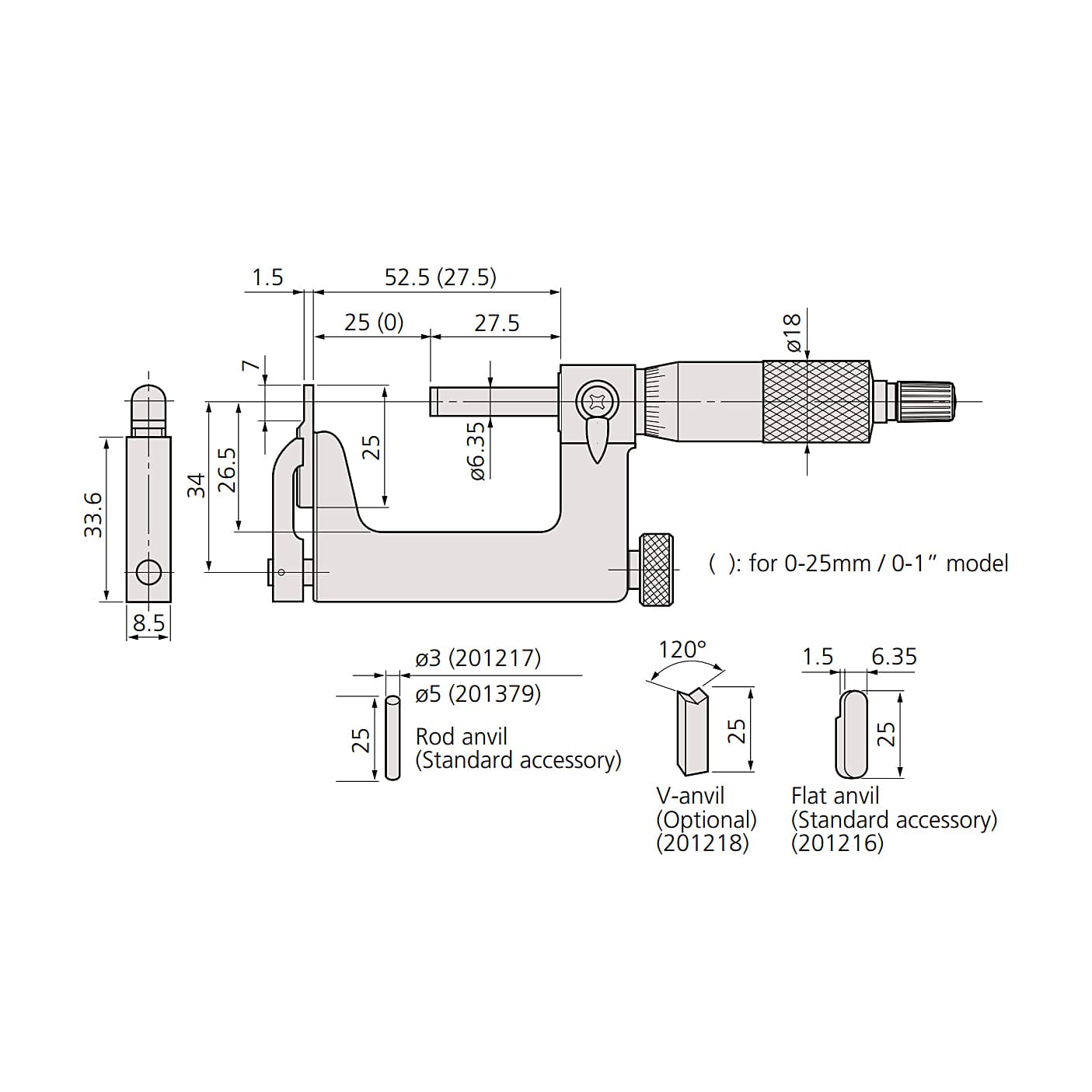 Mitutoyo 0 - 1 inch Interchangeable Anvil Type Digital Uni-mike Micrometer with Friction Thimble, 317-351-30