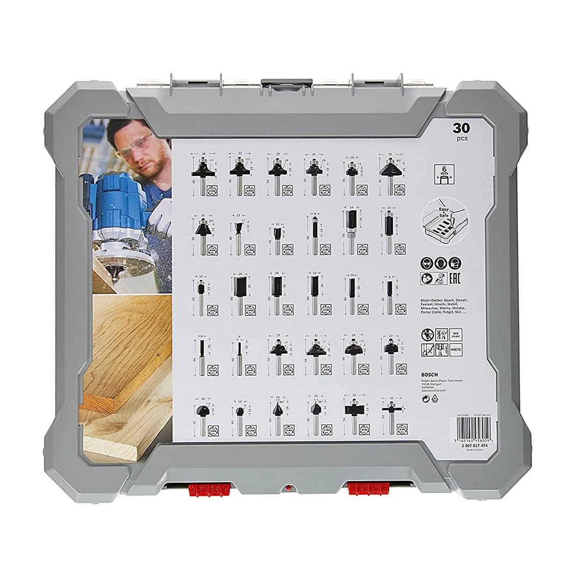 Bosch 6.00 mm Shank Mixed Router Bit Set (Pack of 30 Pcs), 2 607 017 474