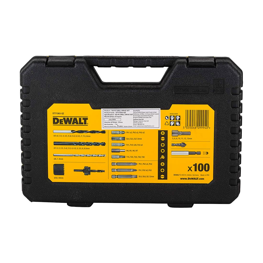 Dewalt 100 Pcs Drill Machine Bit Set with Metal,Wood and Masonary Drill Machine Bits,Magnetic Bit Holder & Screwdriving Bits, DT71563