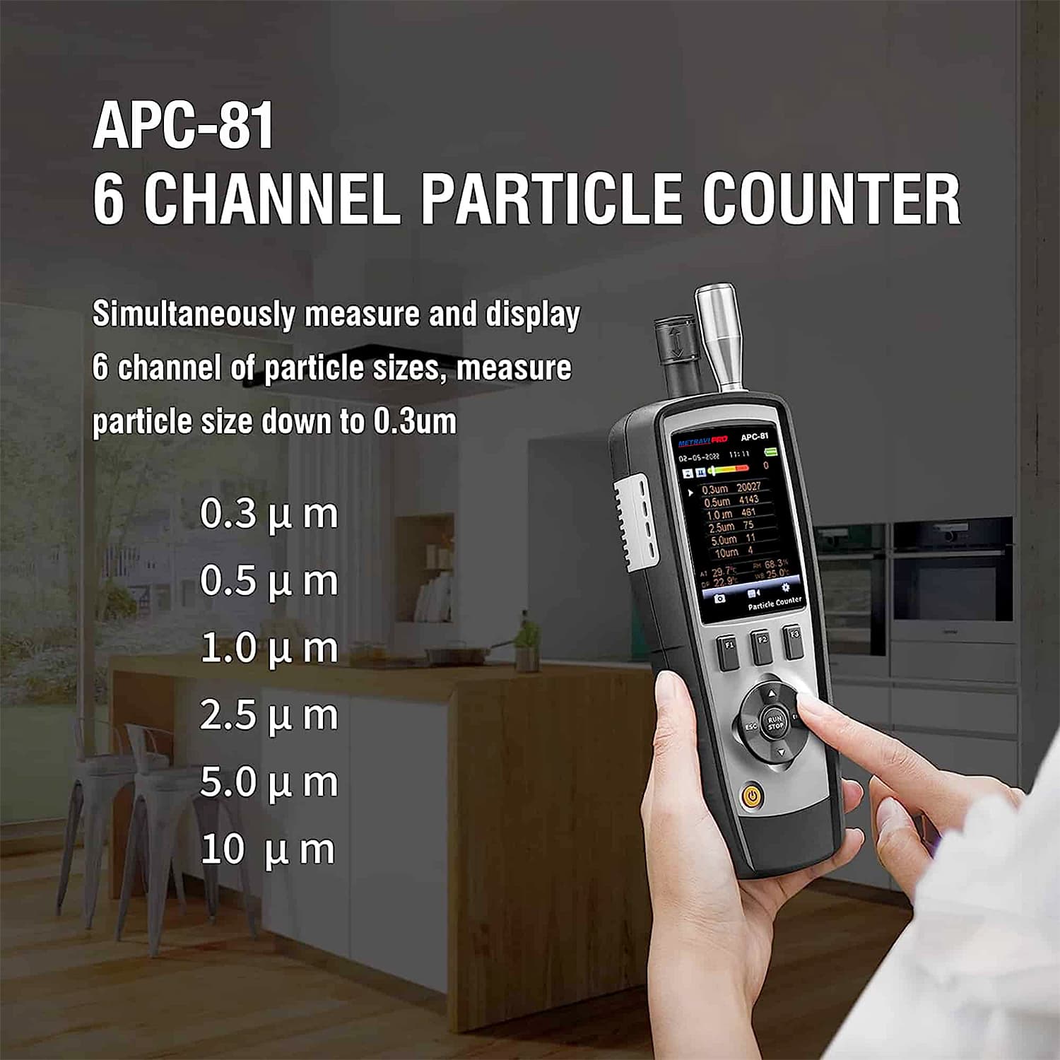 Metravi Pro Air Particle Counter (Measure Up To 6 Channels of Particle Sizes), APC-81