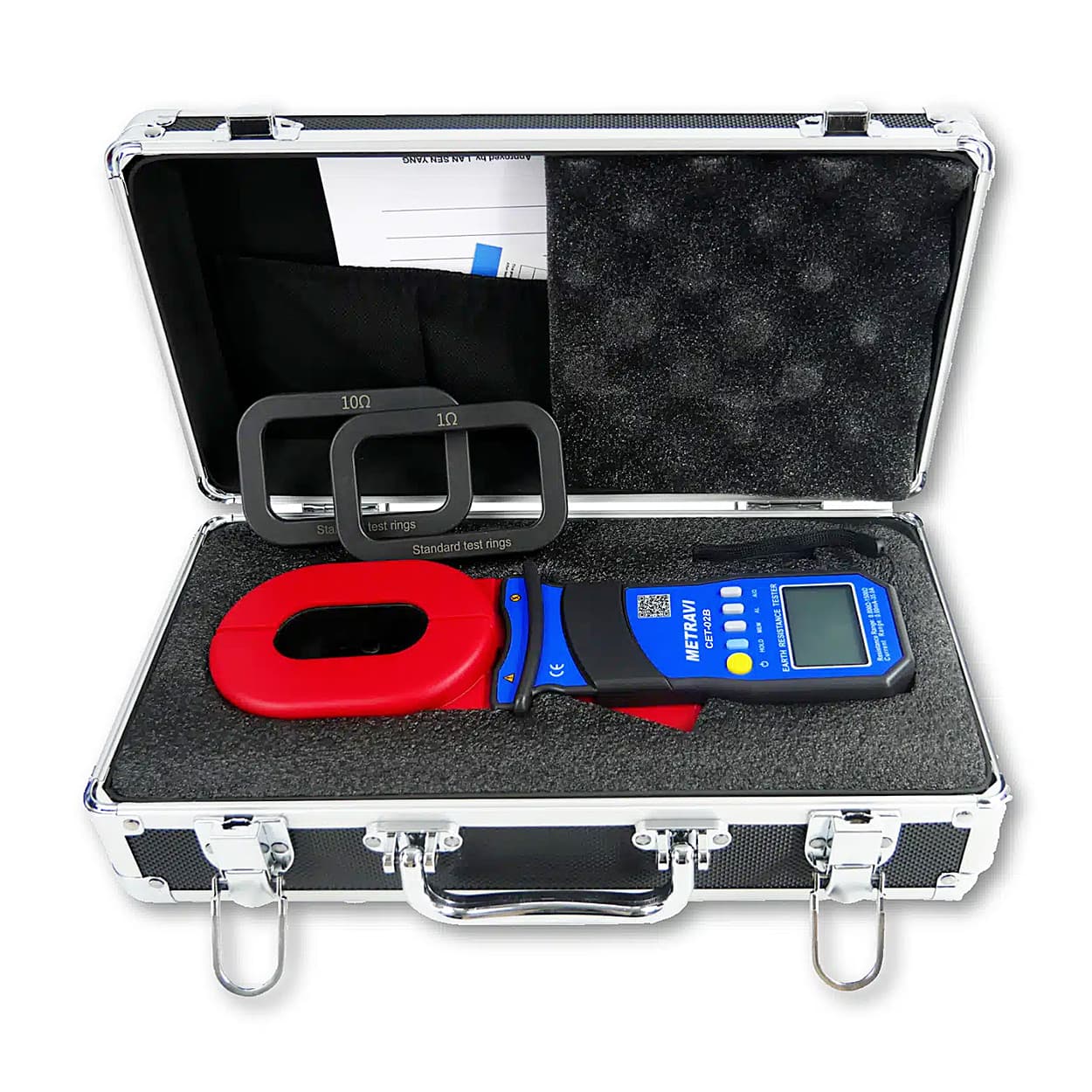 Metravi 4 Digits / 0.01Ohm - 1500Ohm Clamp-On Earth & Ground Resistance Tester With Bluetooth, CET-02B