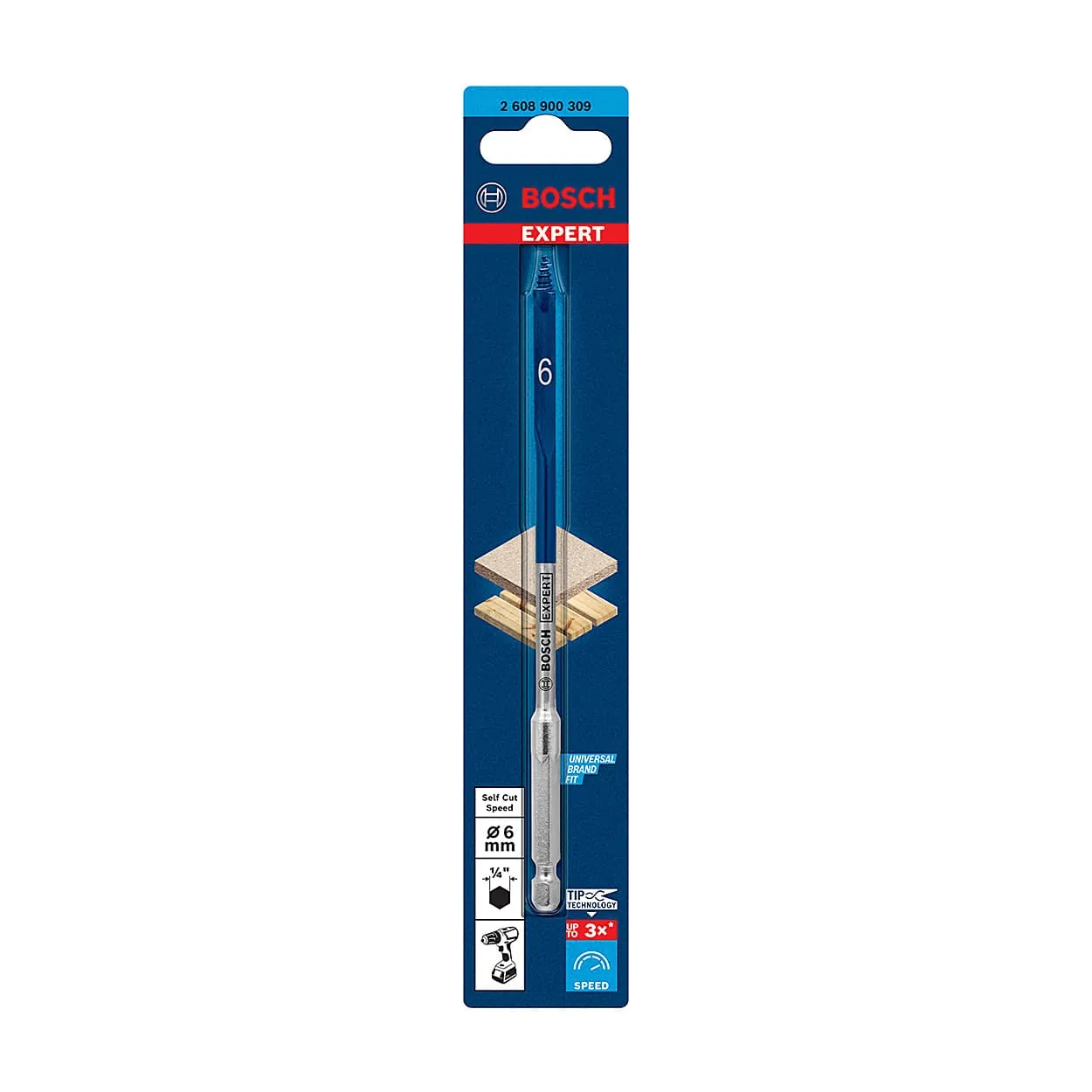 Bosch 6 mm Expert Self Cut Speed Spade Drill Bit, 2 608 900 309