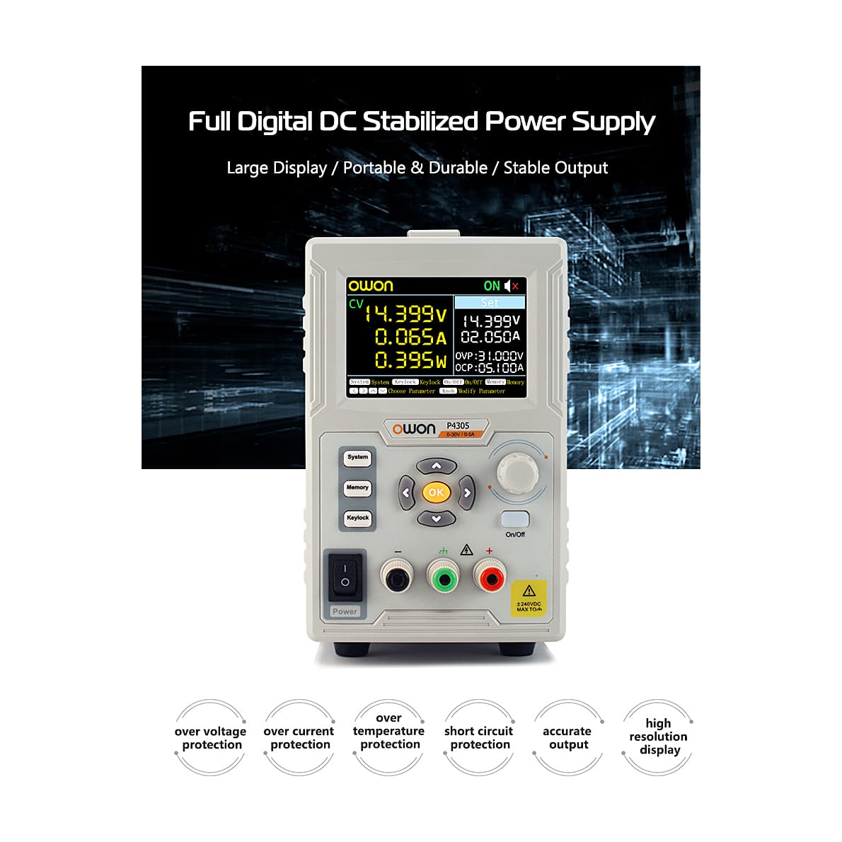 Owon 0 - 30V / 0 - 5A Programmable DC Power Supply, P4305